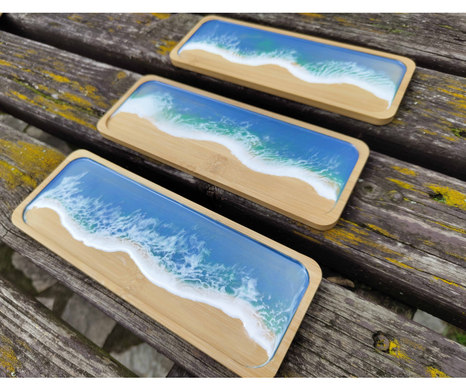 Bandejas de bambú  vaciabolsillos arte oceánico