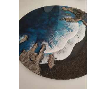 Cuadro resina 3D playa  volcánica arena negra