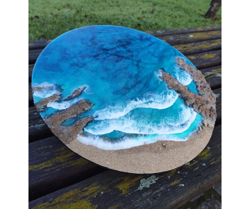 Arte Oceánico 3D Redondo 40cm - Cuadro de Resina Hecho a Mano Efecto Mar