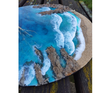 Arte Oceánico 3D Redondo 40cm - Cuadro de Resina Hecho a Mano Efecto Mar