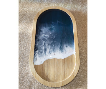Bandeja vaciabolsillos madera ola resina. Arte marino