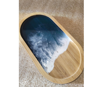 Bandeja vaciabolsillos madera ola resina. Arte marino