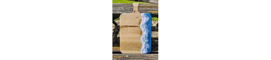Decoración Artesanal | Tabla de Pino con Olas de Resina
